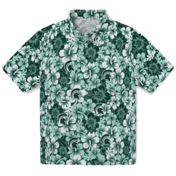 michigan state spartans hibiscus blooms green hawaiian shirts best selling