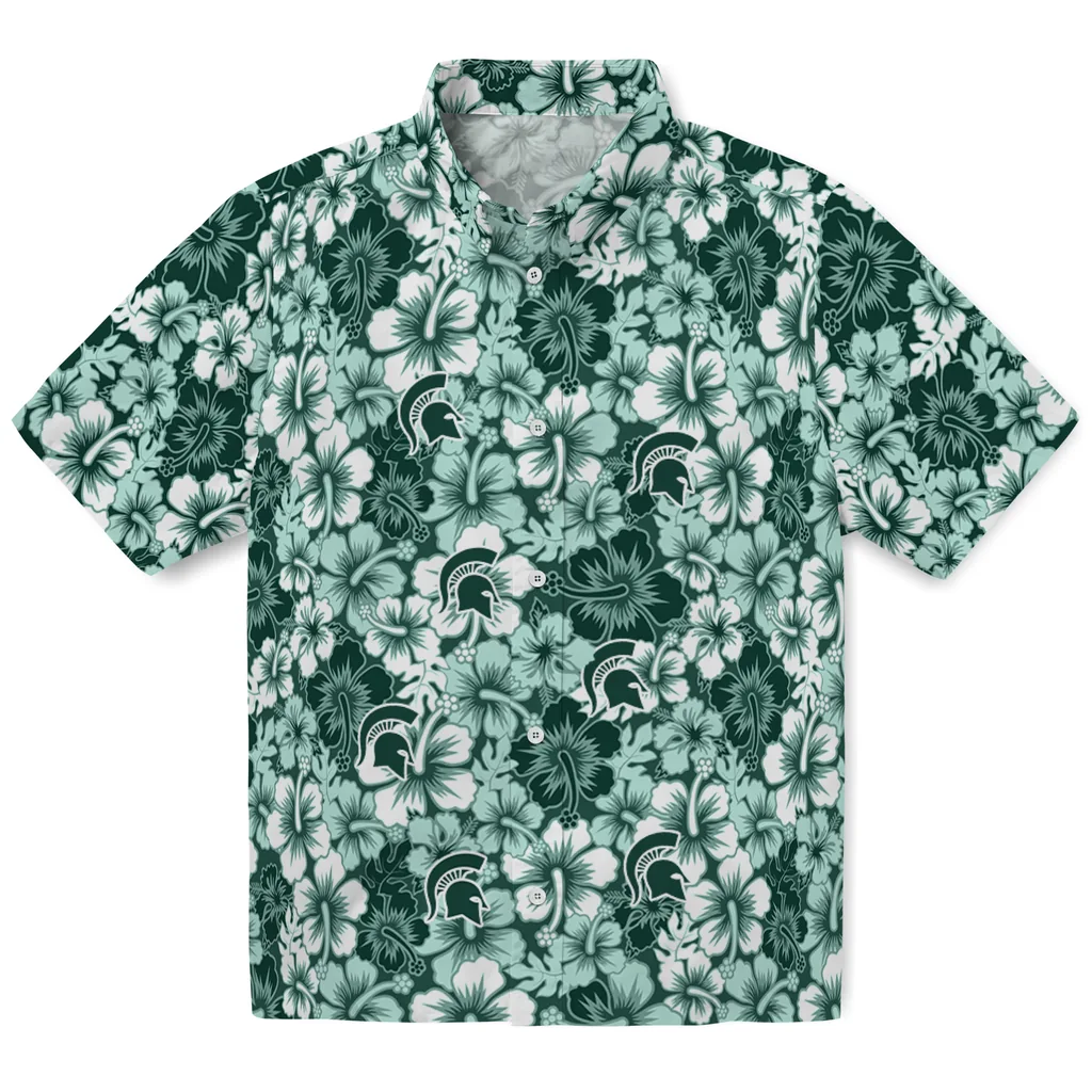 Michigan State Spartans Hawaiian Shirt - Hibiscus Blooms michigan state spartans hibiscus blooms green hawaiian shirts best selling