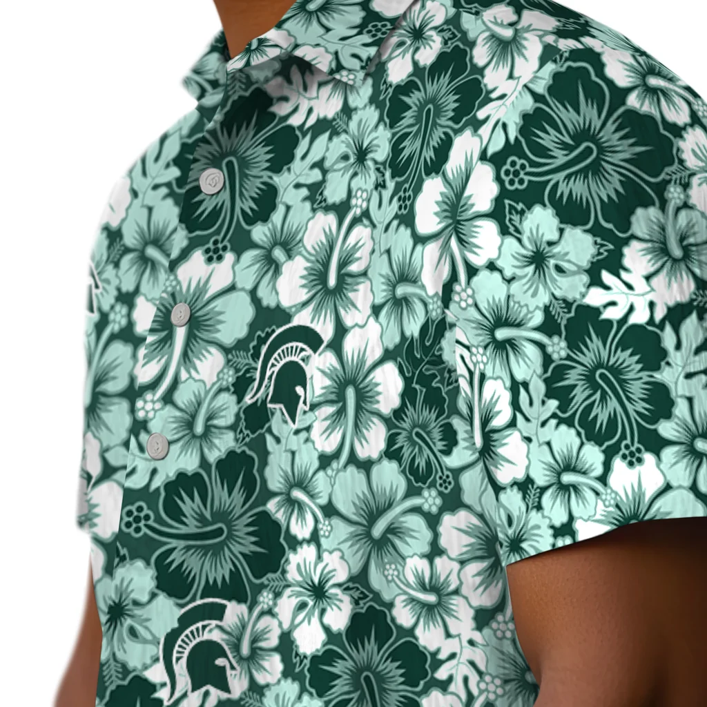 Michigan State Spartans Hawaiian Shirt - Hibiscus Blooms michigan state spartans hibiscus blooms green hawaiian shirts trendy
