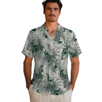 michigan state spartans hibiscus designs beige hawaiian shirts fashion forward