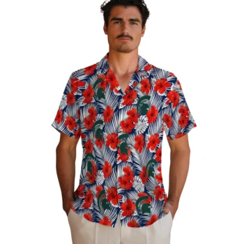 michigan state spartans hibiscus fiesta red royal blue hawaiian shirts fashion forward