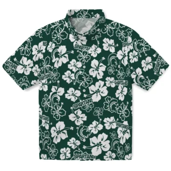 michigan state spartans hibiscus bloom green hawaiian shirts best selling