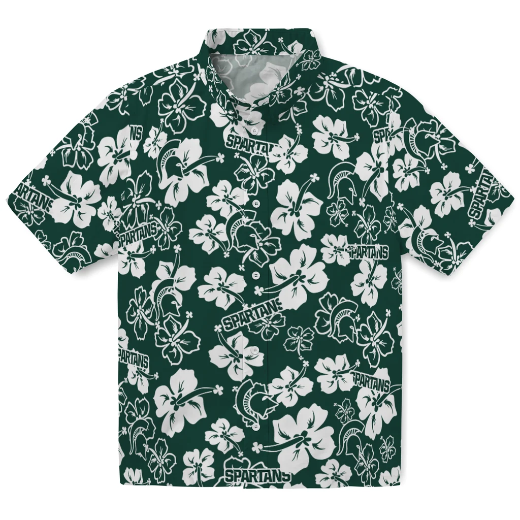 Michigan State Spartans Hawaiian Shirt - Hibiscus Flower Design michigan state spartans hibiscus bloom green hawaiian shirts best selling
