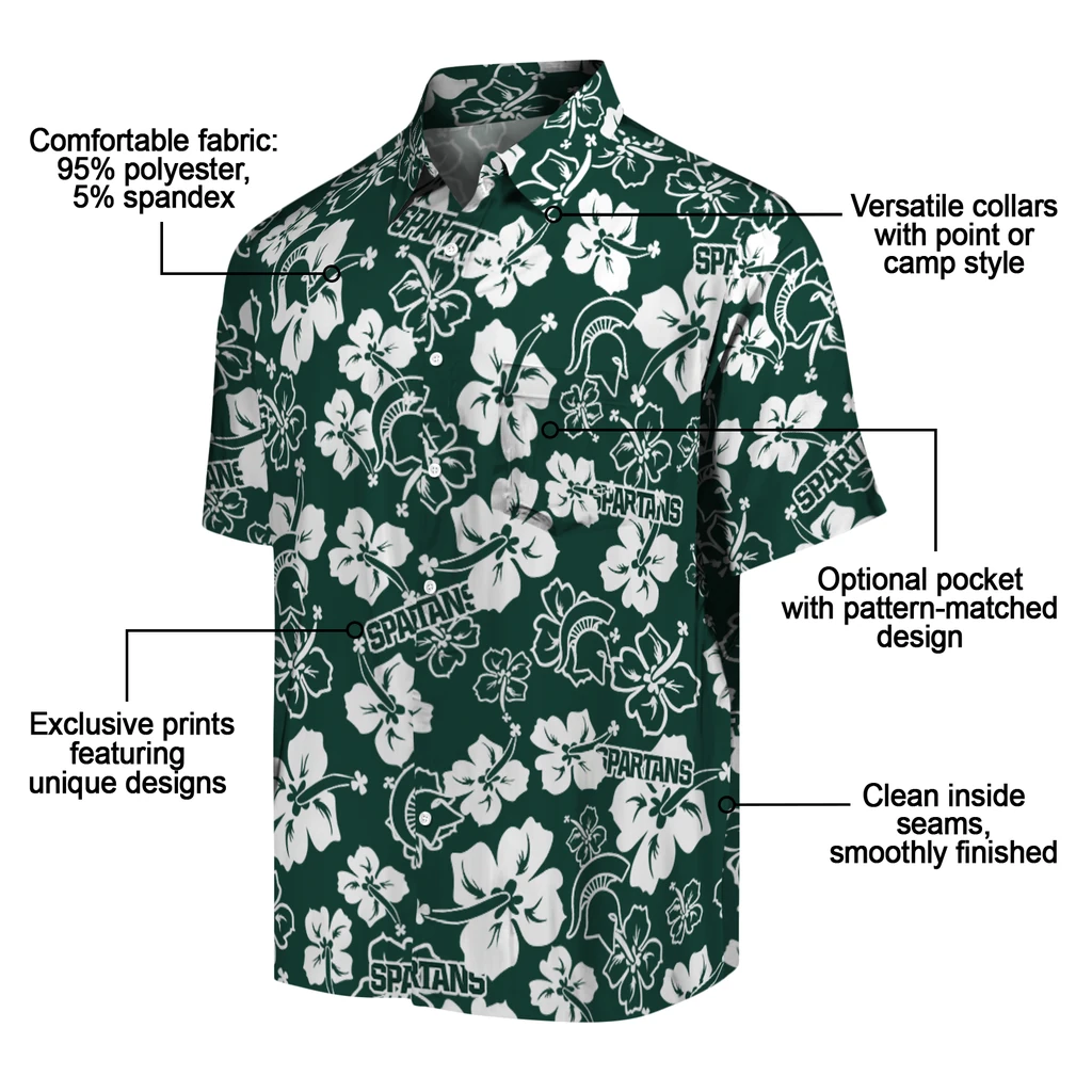 Michigan State Spartans Hawaiian Shirt - Hibiscus Flower Design michigan state spartans hibiscus bloom green hawaiian shirts new arrival