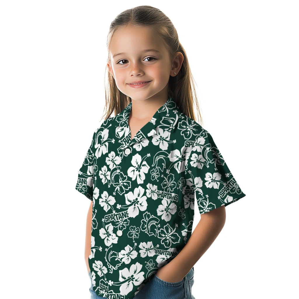 Michigan State Spartans Hawaiian Shirt - Hibiscus Flower Design michigan state spartans hibiscus bloom green hawaiian shirts premium grade