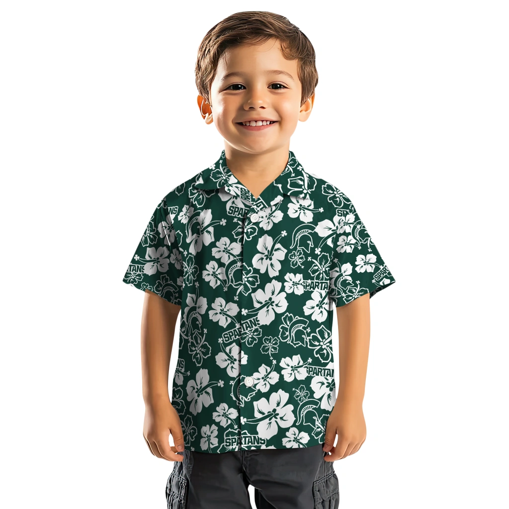 Michigan State Spartans Hawaiian Shirt - Hibiscus Flower Design michigan state spartans hibiscus bloom green hawaiian shirts top rated