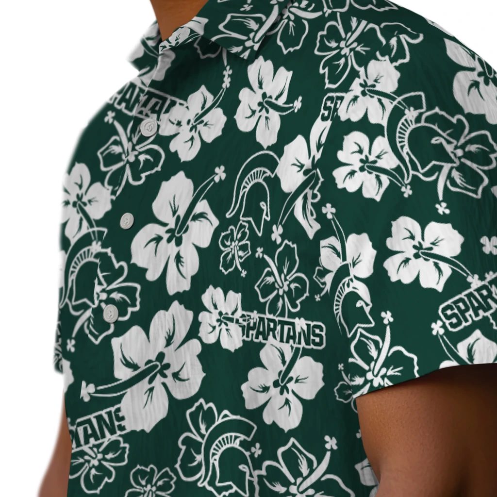 Michigan State Spartans Hawaiian Shirt - Hibiscus Flower Design michigan state spartans hibiscus bloom green hawaiian shirts trendy