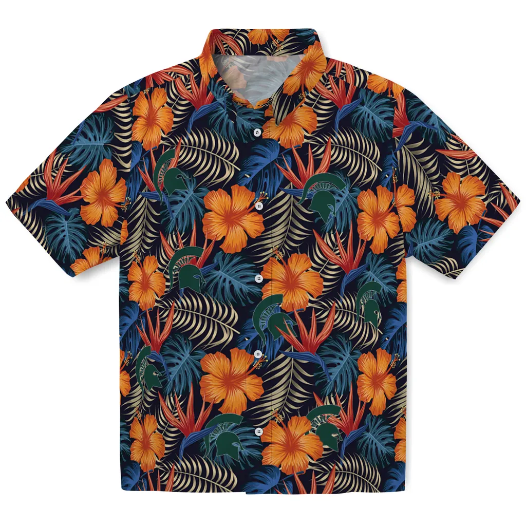 Michigan State Spartans Hawaiian Shirt - Hibiscus Foliage michigan state spartans hibiscus foliage hawaiian shirts best selling