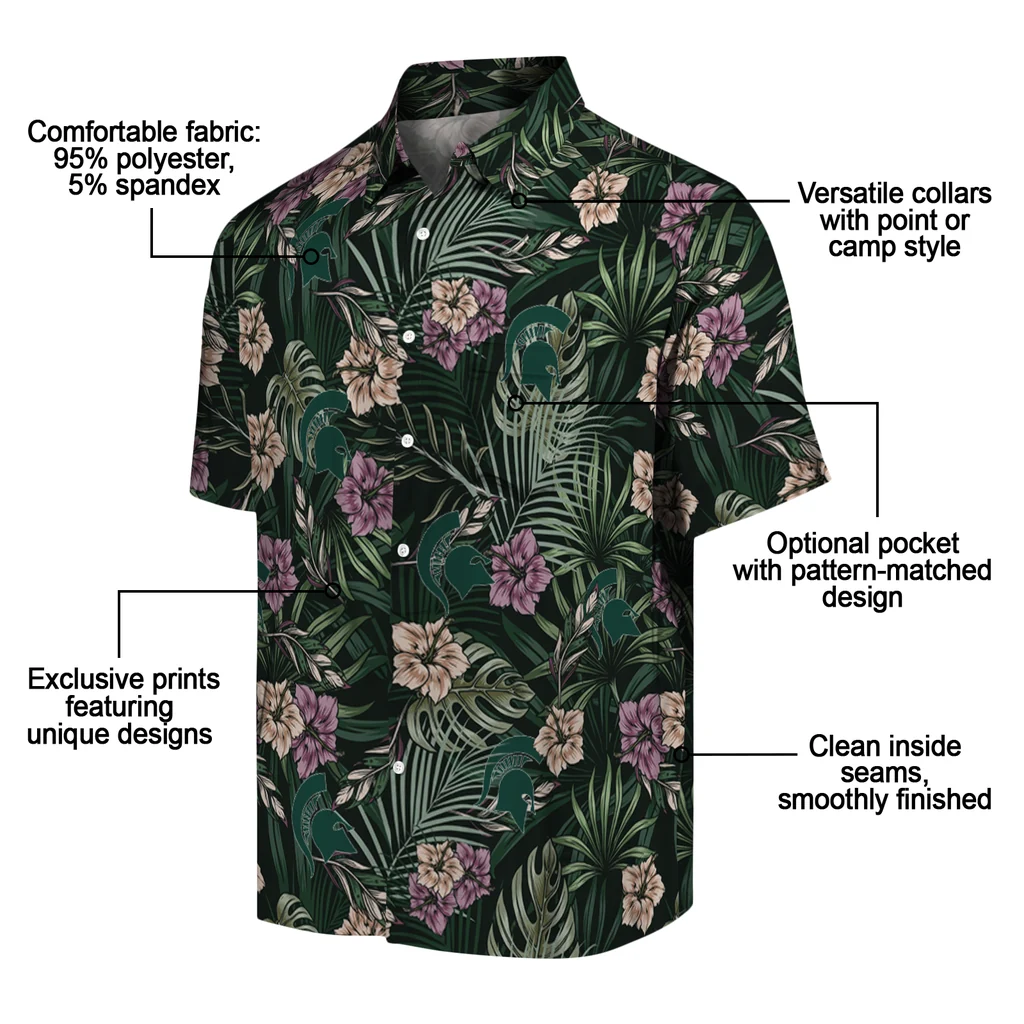 Michigan State Spartans Hawaiian Shirt - Hibiscus Leaves Pattern michigan state spartans hibiscus leaves pattern green hawaiian shirts new arrival