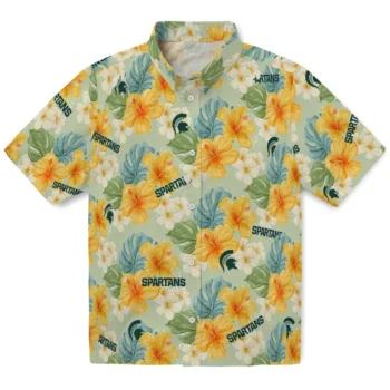 michigan state spartans hibiscus mood pale lime yellow hawaiian shirts best selling
