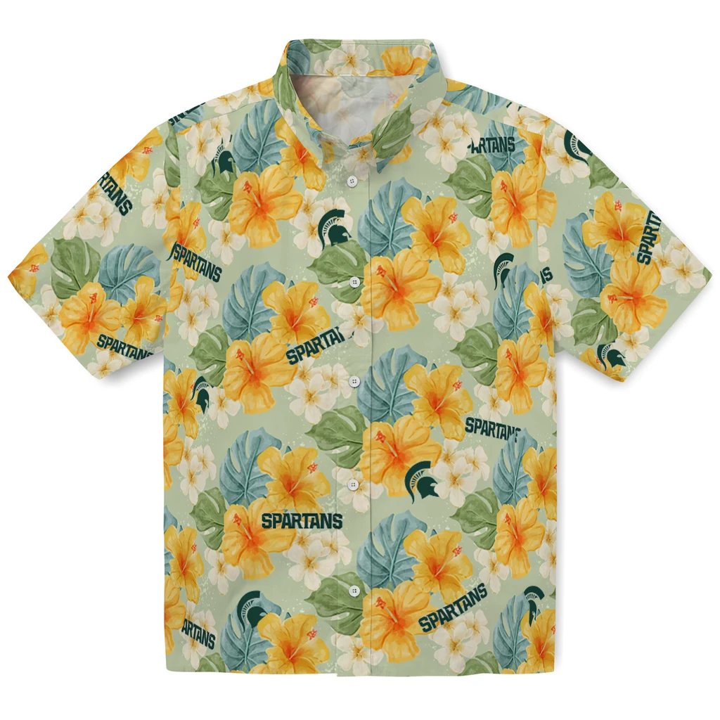 Michigan State Spartans Hawaiian Shirt - Hibiscus Mood michigan state spartans hibiscus mood pale lime yellow hawaiian shirts best selling