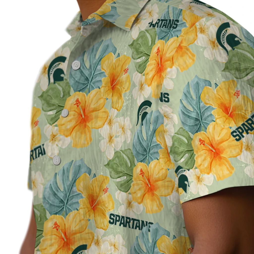 Michigan State Spartans Hawaiian Shirt - Hibiscus Mood michigan state spartans hibiscus mood pale lime yellow hawaiian shirts trendy