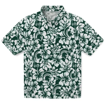 michigan state spartans hibiscus motif green white hawaiian shirts best selling