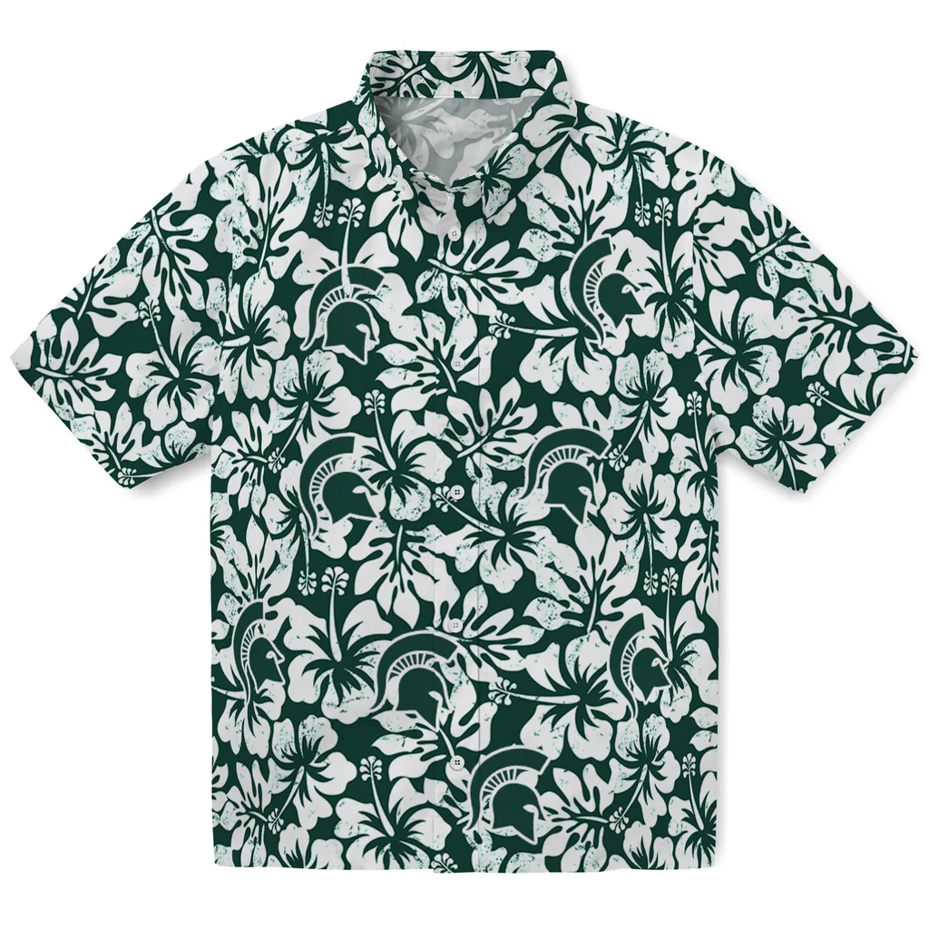 Michigan State Spartans Hawaiian Shirt - Hibiscus Motif michigan state spartans hibiscus motif green white hawaiian shirts best selling