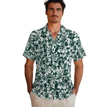 michigan state spartans hibiscus motif green white hawaiian shirts fashion forward