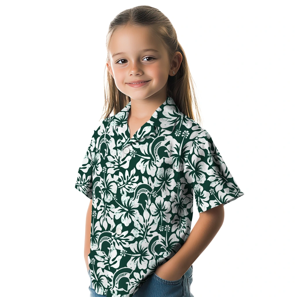 Michigan State Spartans Hawaiian Shirt - Hibiscus Motif michigan state spartans hibiscus motif green white hawaiian shirts premium grade