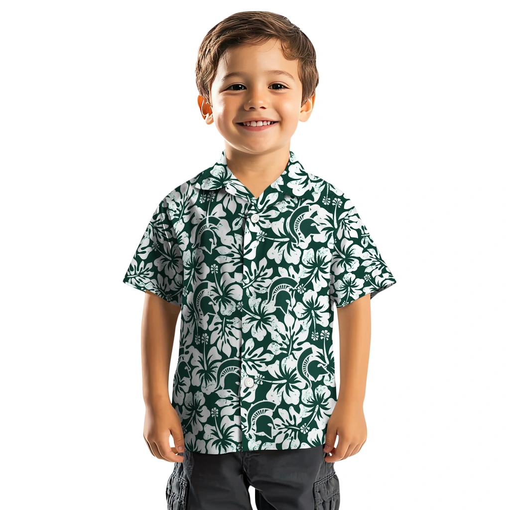 Michigan State Spartans Hawaiian Shirt - Hibiscus Motif michigan state spartans hibiscus motif green white hawaiian shirts top rated