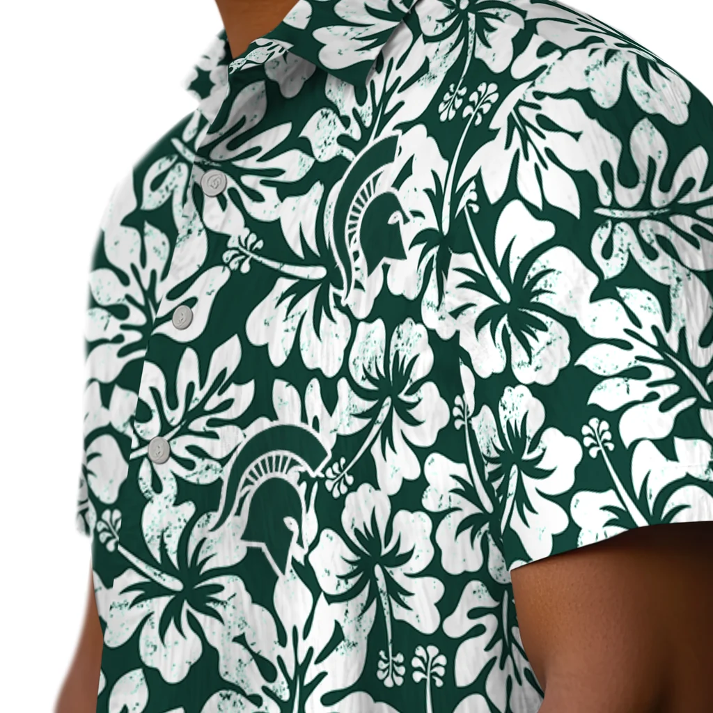 Michigan State Spartans Hawaiian Shirt - Hibiscus Motif michigan state spartans hibiscus motif green white hawaiian shirts trendy