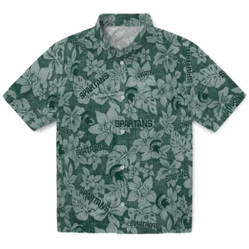 michigan state spartans hibiscus oasis green hawaiian shirts best selling
