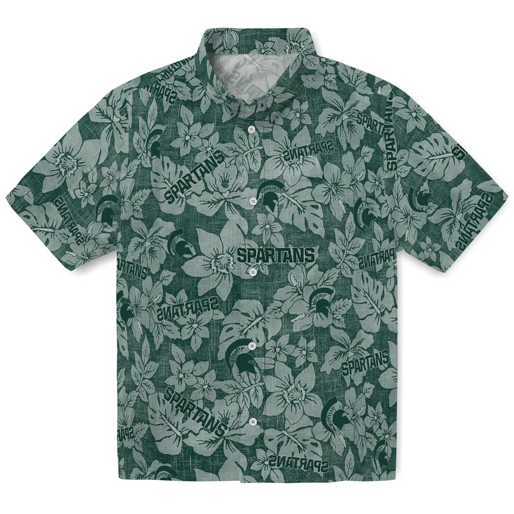 Michigan State Spartans Hawaiian Shirt - Hibiscus Oasis michigan state spartans hibiscus oasis green hawaiian shirts best selling
