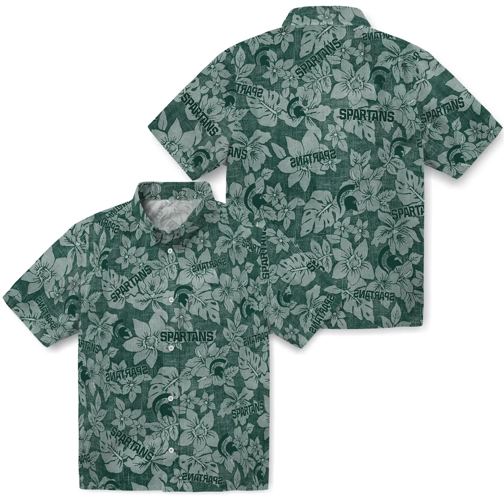 Michigan State Spartans Hawaiian Shirt - Hibiscus Oasis michigan state spartans hibiscus oasis green hawaiian shirts high quality