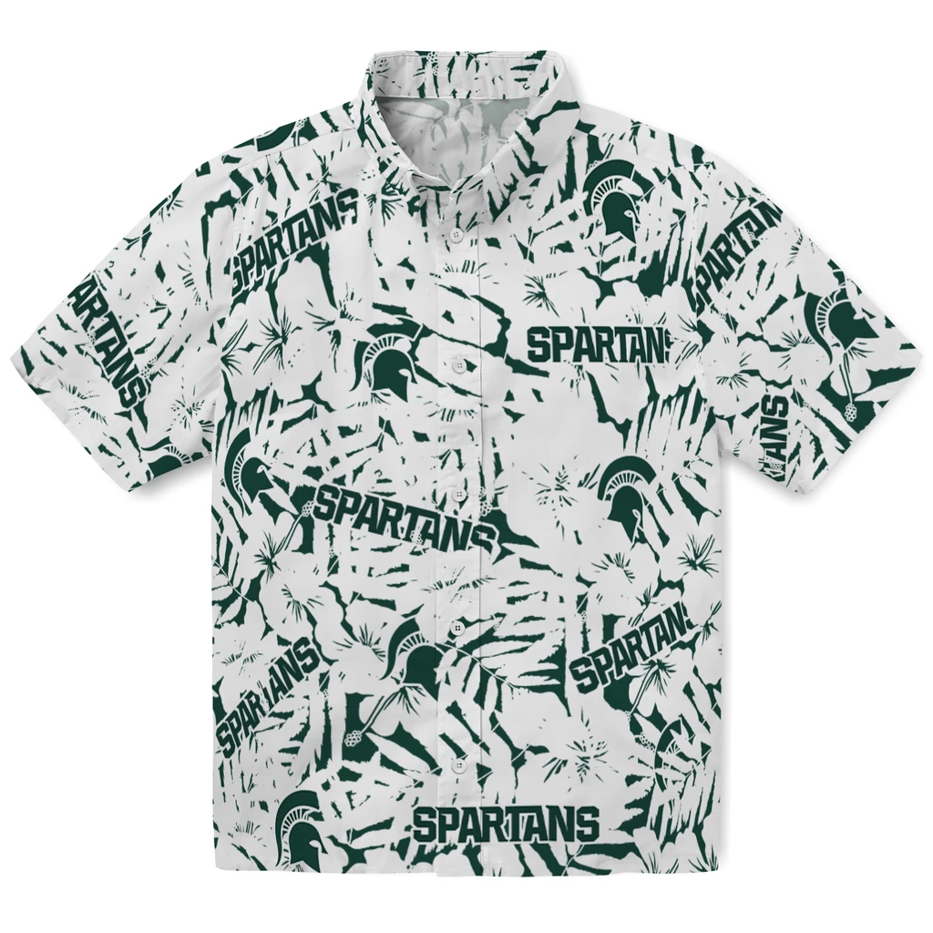 Michigan State Spartans Hawaiian Shirt - Hibiscus Overlay michigan state spartans hibiscus overlay hawaiian shirts best selling