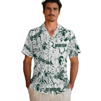 michigan state spartans hibiscus overlay hawaiian shirts fashion forward