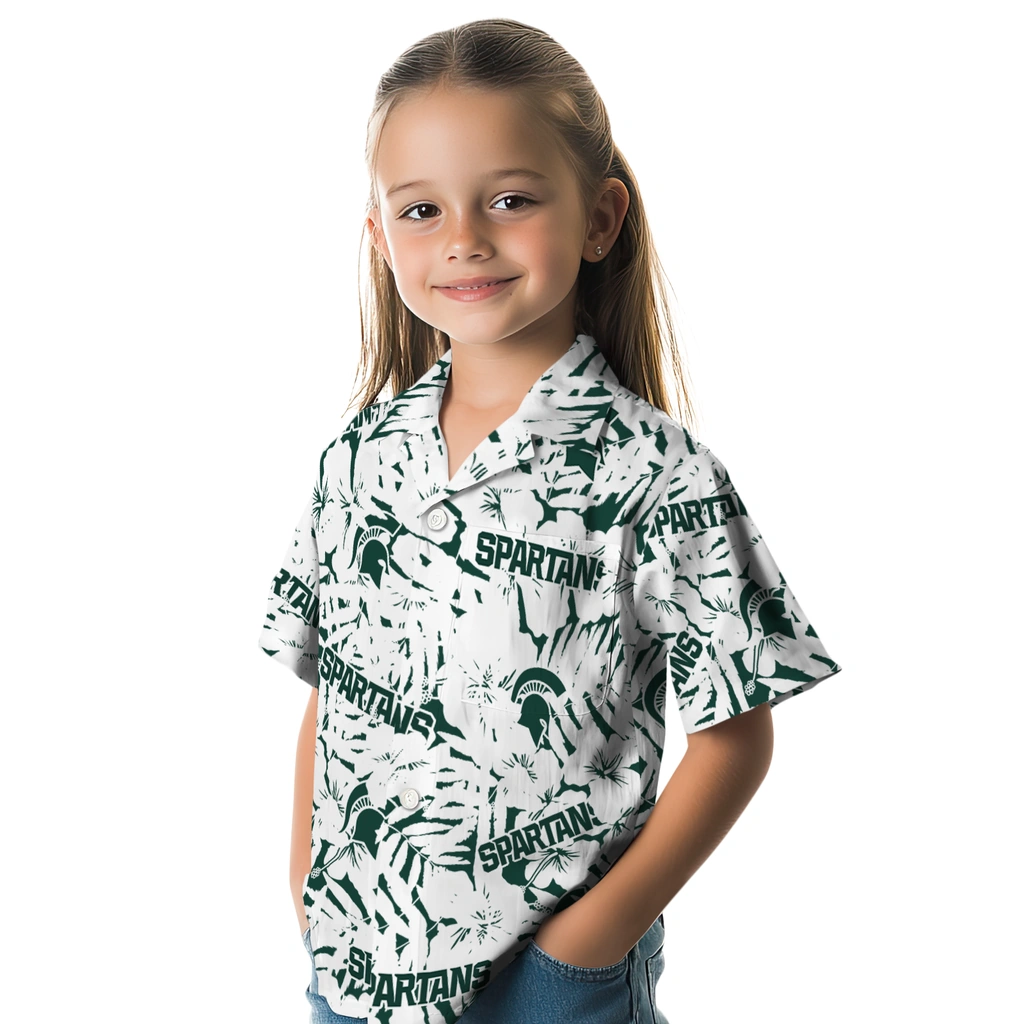 Michigan State Spartans Hawaiian Shirt - Hibiscus Overlay michigan state spartans hibiscus overlay hawaiian shirts premium grade