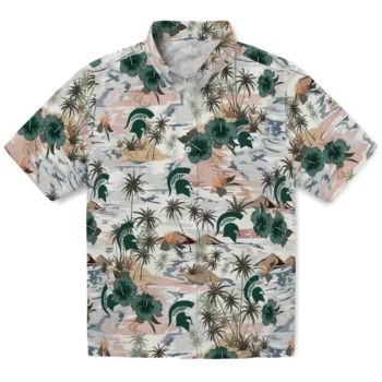 michigan state spartans hibiscus seaside white hawaiian shirts best selling