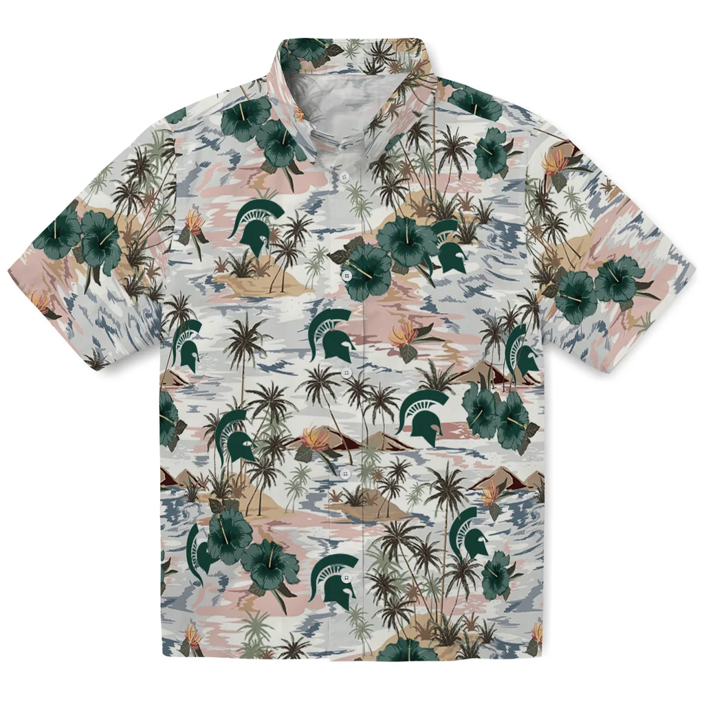 Michigan State Spartans Hawaiian Shirt - Hibiscus Seaside michigan state spartans hibiscus seaside white hawaiian shirts best selling