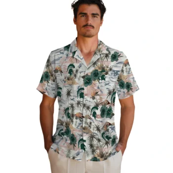michigan state spartans hibiscus seaside white hawaiian shirts fashion forward