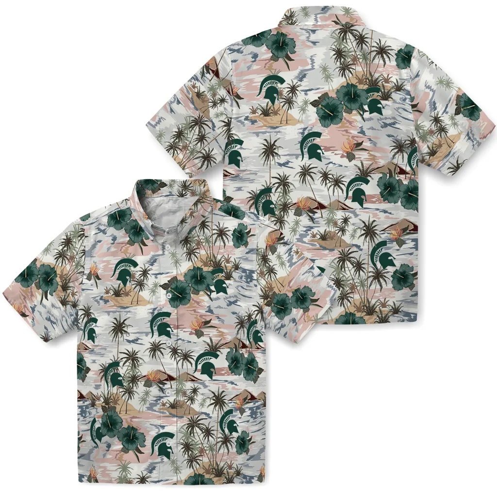 Michigan State Spartans Hawaiian Shirt - Hibiscus Seaside michigan state spartans hibiscus seaside white hawaiian shirts high quality