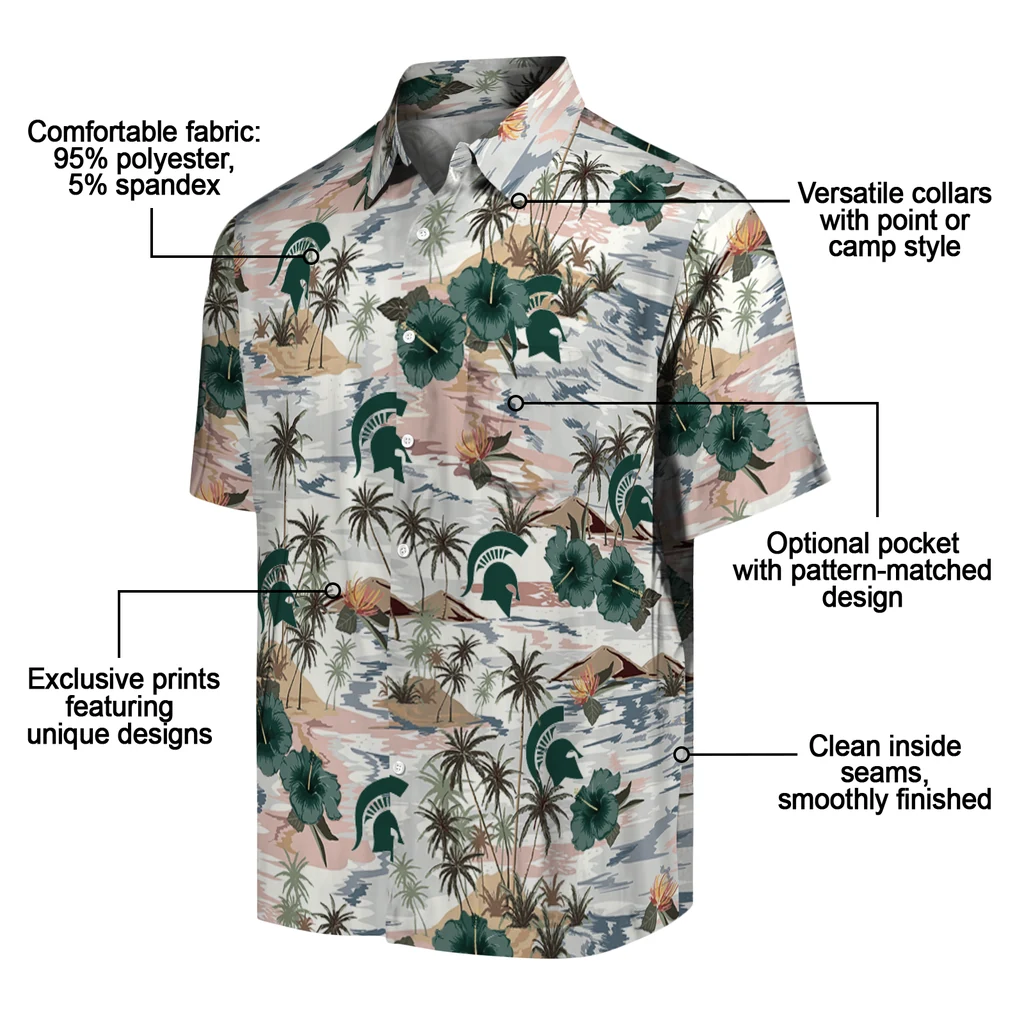 Michigan State Spartans Hawaiian Shirt - Hibiscus Seaside michigan state spartans hibiscus seaside white hawaiian shirts new arrival
