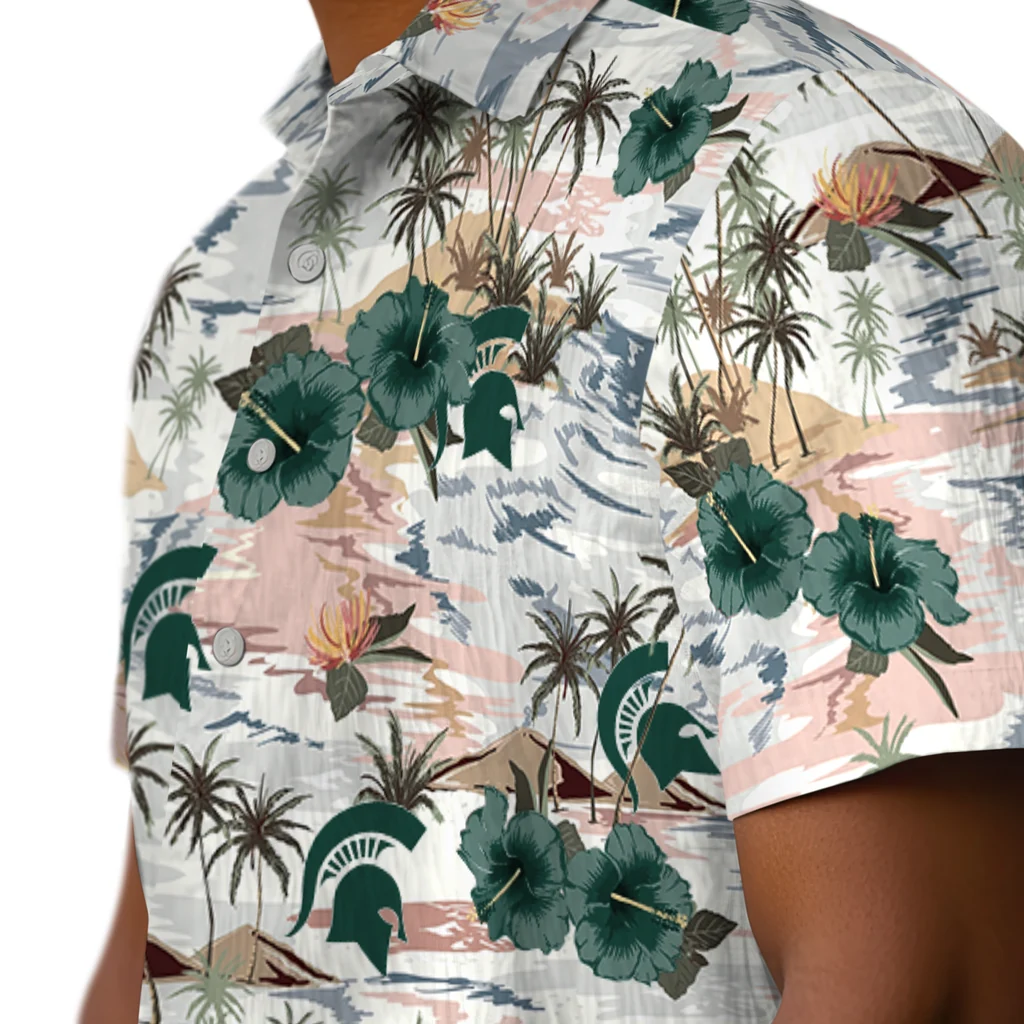 Michigan State Spartans Hawaiian Shirt - Hibiscus Seaside michigan state spartans hibiscus seaside white hawaiian shirts trendy