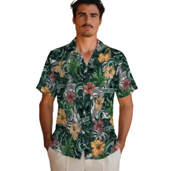 michigan state spartans tiki jungle green hawaiian shirts fashion forward