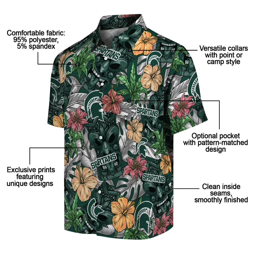 Michigan State Spartans Hawaiian Shirt - Hibiscus Tiki Jungle michigan state spartans tiki jungle green hawaiian shirts new arrival