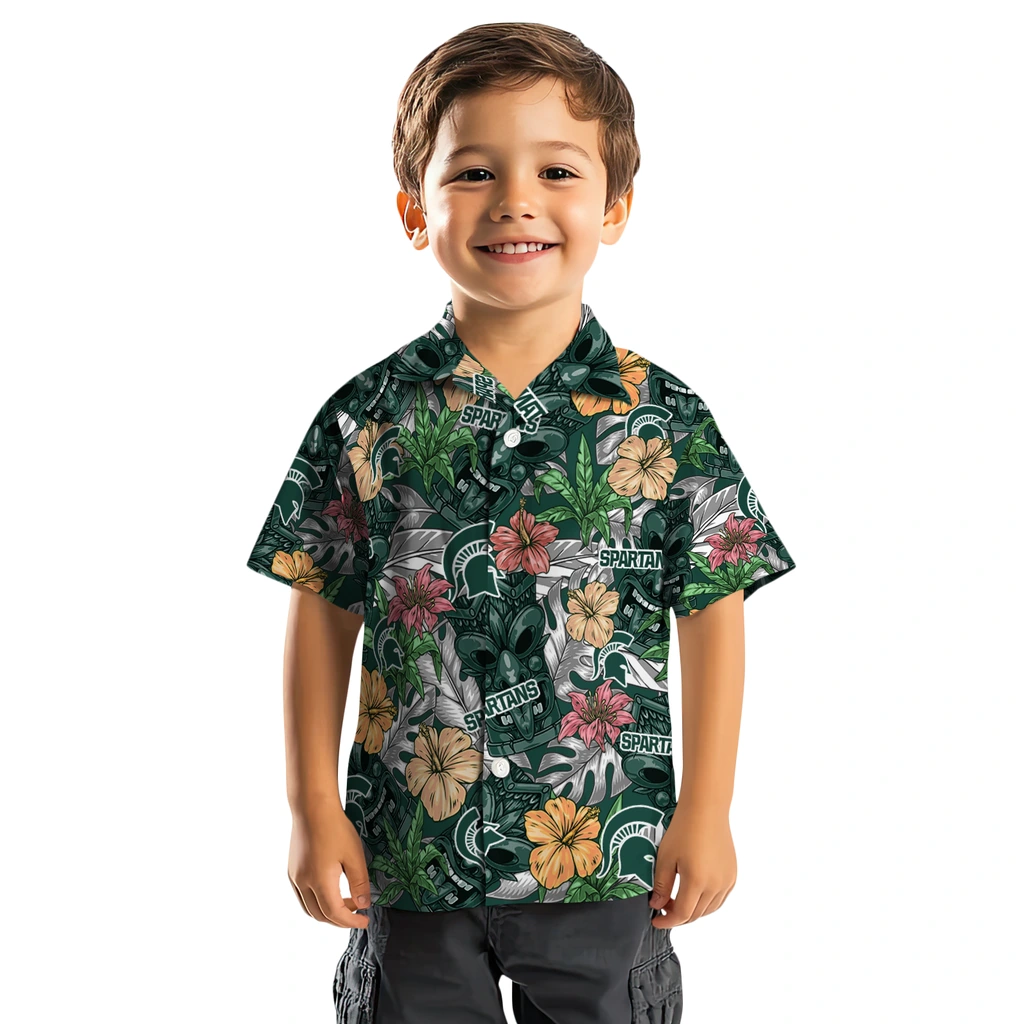 Michigan State Spartans Hawaiian Shirt - Hibiscus Tiki Jungle michigan state spartans tiki jungle green hawaiian shirts top rated