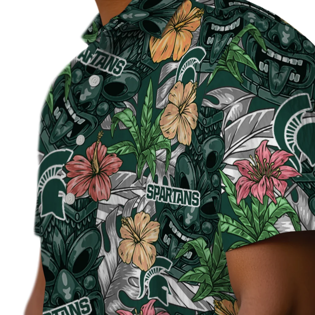 Michigan State Spartans Hawaiian Shirt - Hibiscus Tiki Jungle michigan state spartans tiki jungle green hawaiian shirts trendy