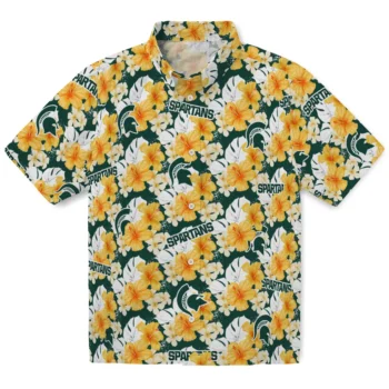 michigan state spartans hibiscus tropics green yellow hawaiian shirts best selling