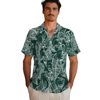 michigan state spartans leaf outline green hawaiian shirts fashion forward