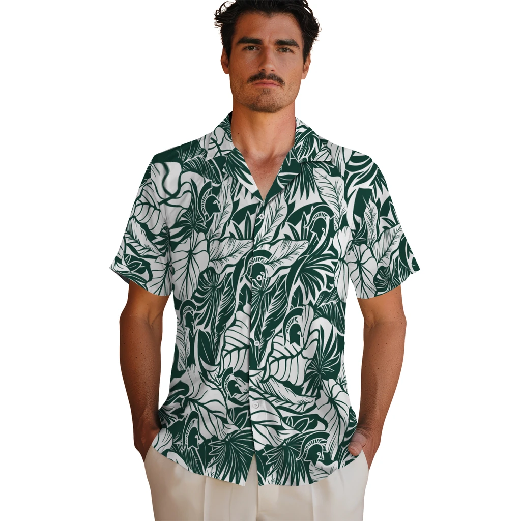 Michigan State Spartans Hawaiian Shirt - Monstera Layer michigan state spartans monstera layer green hawaiian shirts fashion forward