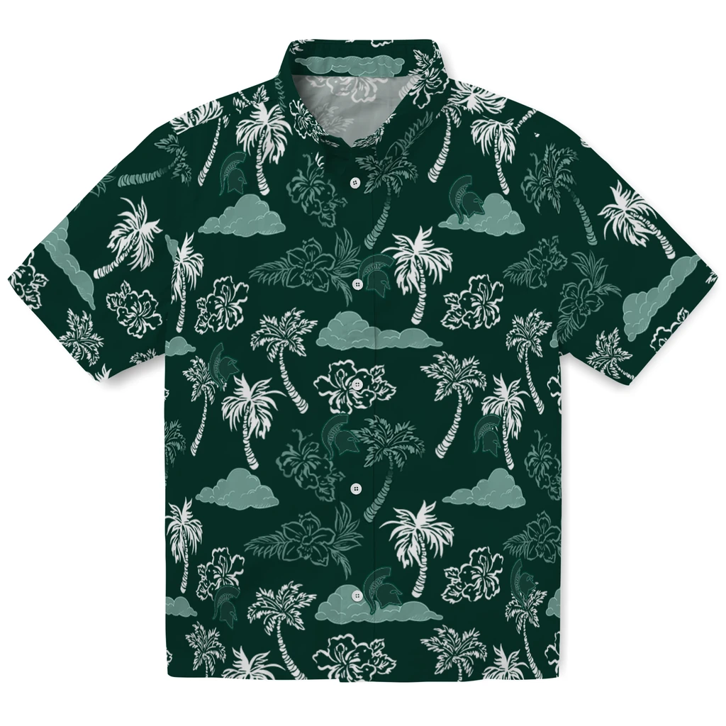 Michigan State Spartans Hawaiian Shirt - Palm And Clouds michigan state spartans palm and clouds green hawaiian shirts best selling