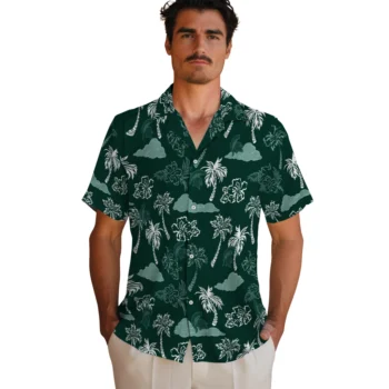 michigan state spartans palm and clouds green hawaiian shirts fashion forward