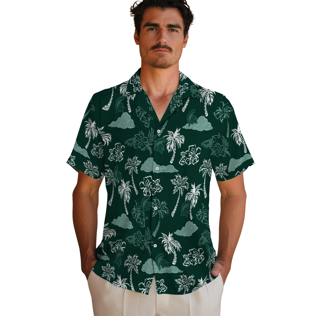 Michigan State Spartans Hawaiian Shirt - Palm And Clouds michigan state spartans palm and clouds green hawaiian shirts fashion forward