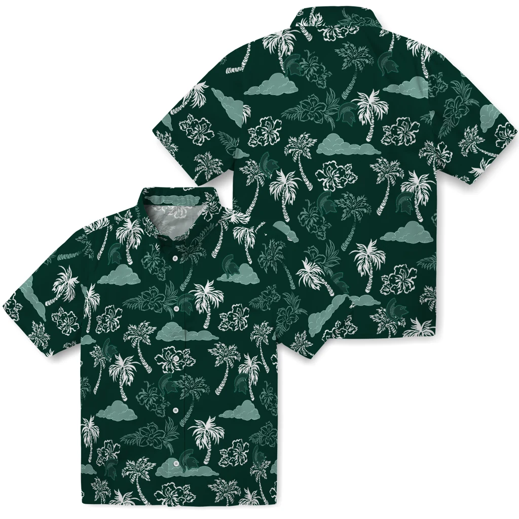 Michigan State Spartans Hawaiian Shirt - Palm And Clouds michigan state spartans palm and clouds green hawaiian shirts high quality