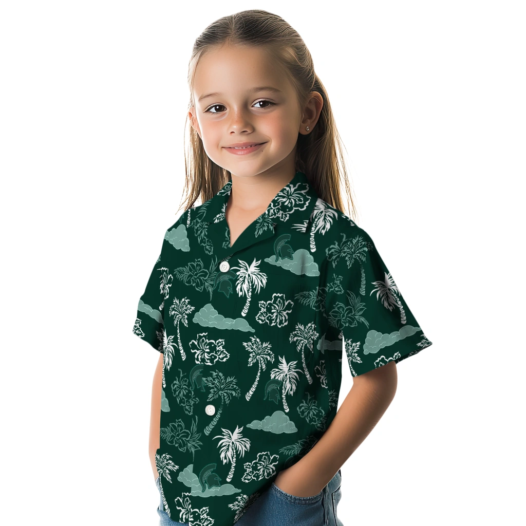 Michigan State Spartans Hawaiian Shirt - Palm And Clouds michigan state spartans palm and clouds green hawaiian shirts premium grade