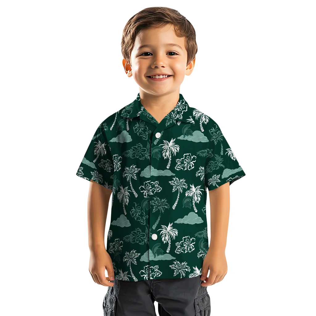 Michigan State Spartans Hawaiian Shirt - Palm And Clouds michigan state spartans palm and clouds green hawaiian shirts top rated