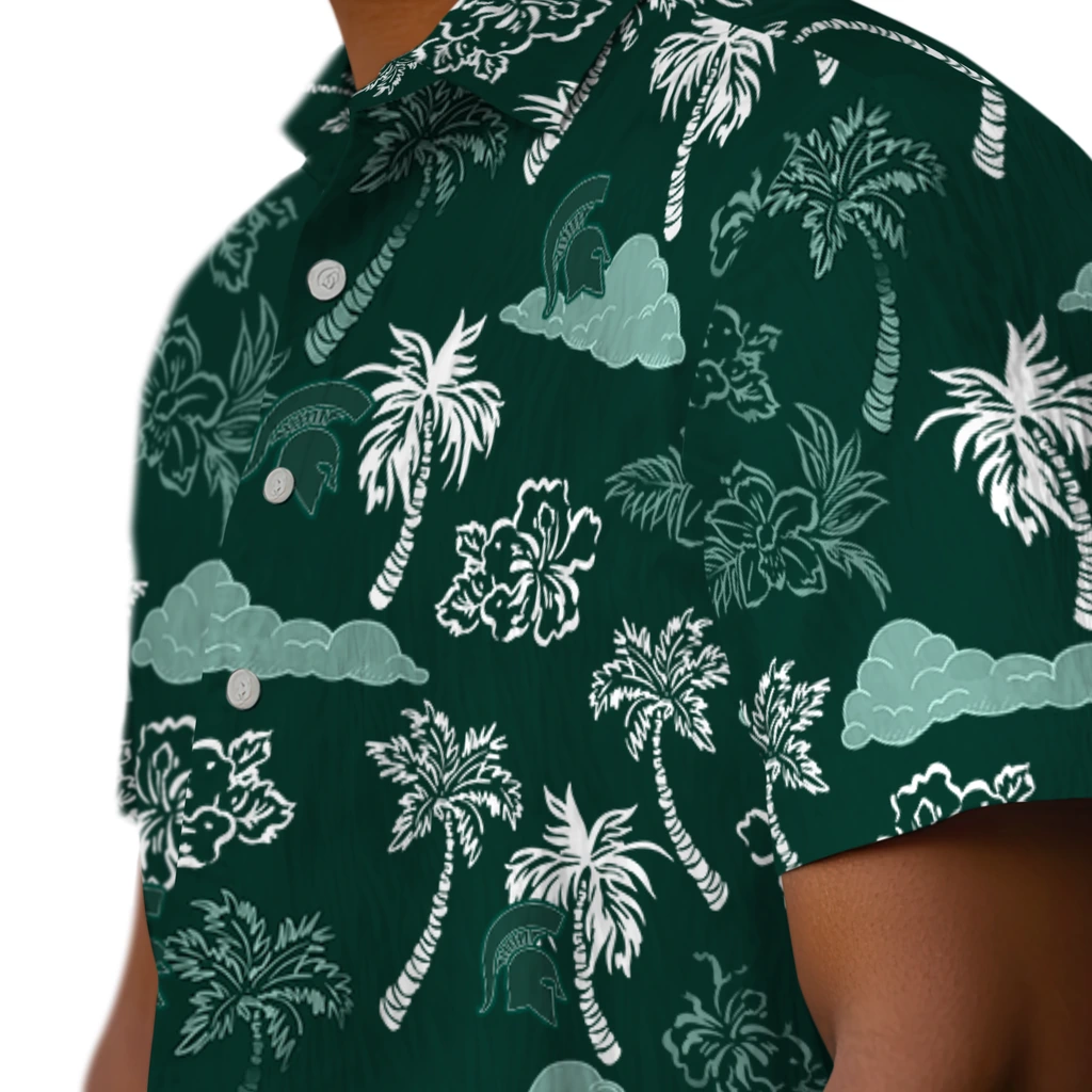 Michigan State Spartans Hawaiian Shirt - Palm And Clouds michigan state spartans palm and clouds green hawaiian shirts trendy
