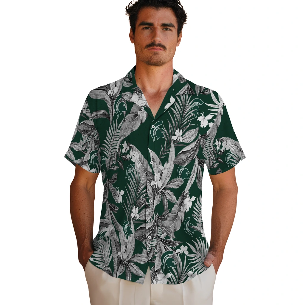 Michigan State Spartans Hawaiian Shirt - Palm Leaves michigan state spartans palm leaves green hawaiian shirts fashion forward