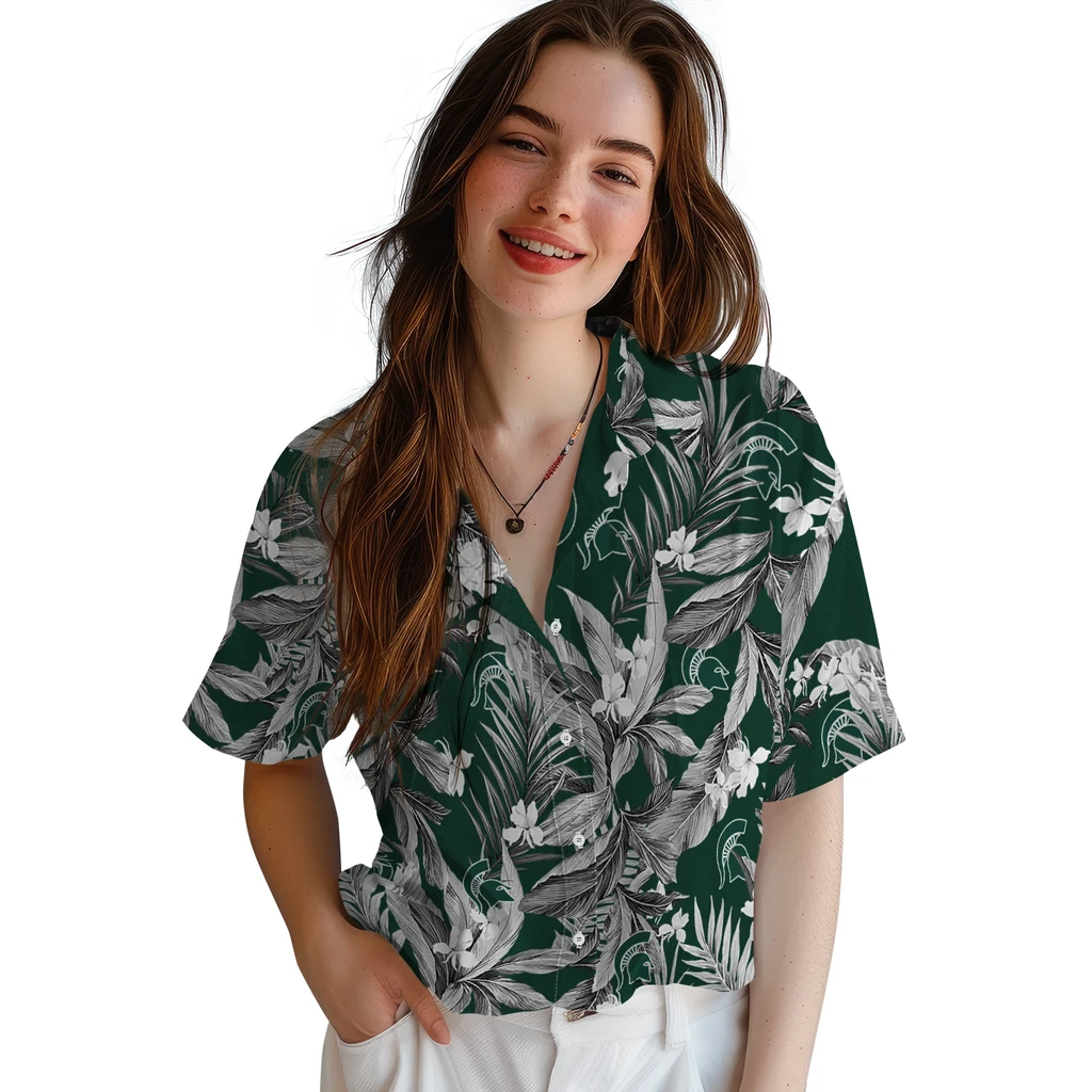 Michigan State Spartans Hawaiian Shirt - Palm Leaves michigan state spartans palm leaves green hawaiian shirts latest model